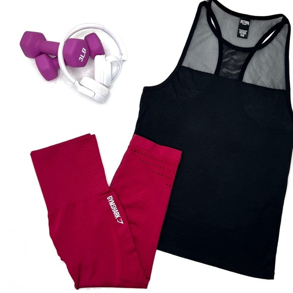 Gymshark High Waist Laser Cut Seamless Cropped Leggings. Beet Root Maroon Small - Picture 17 of 17